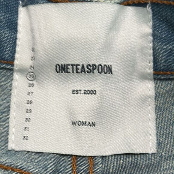 One Teaspoon Frankies Long Length Button Fly Fringe‎ Blue Jean Shorts Size 25 - Picture 11 of 13